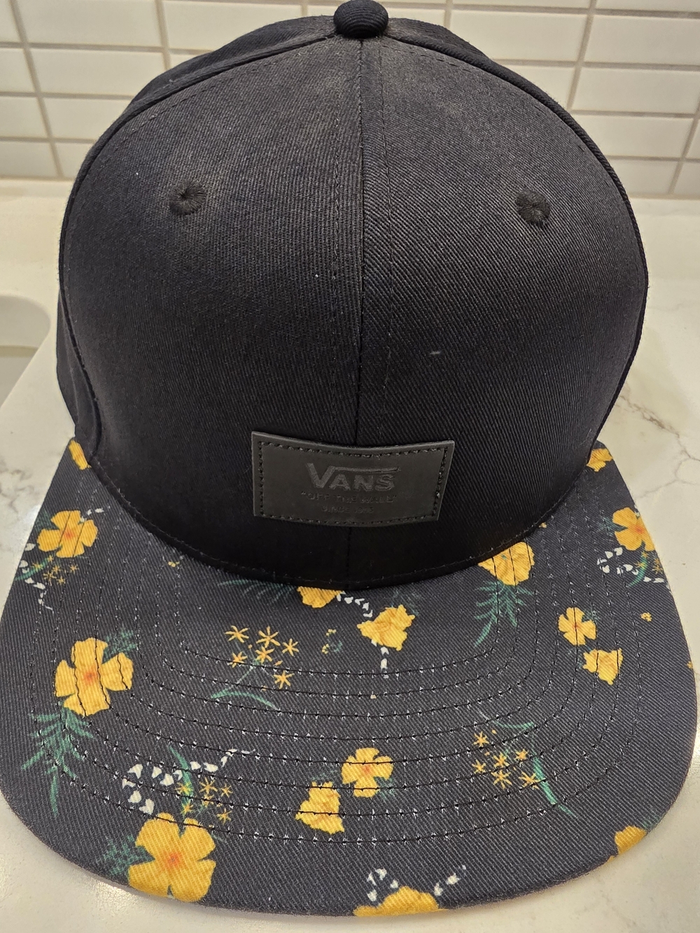 Vans Black Snapback Hat with Yellow Floral Brim